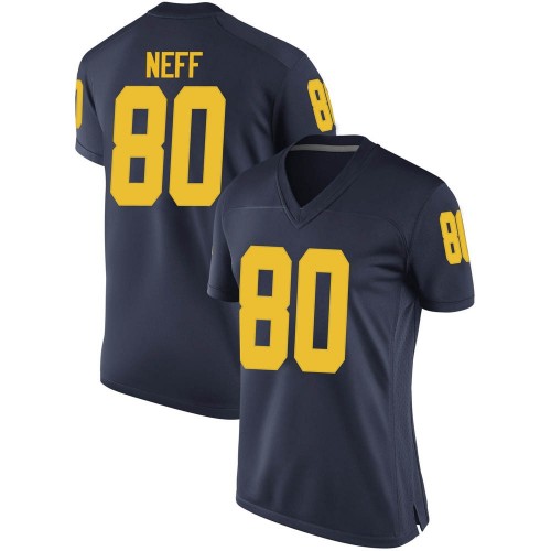 Hunter Neff Michigan Wolverines Women's NCAA #80 Navy Game Brand Jordan College Stitched Football Jersey IMH6754PW